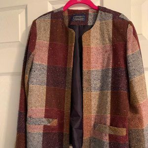 Plaid Burgandy and Navy Open Jacket